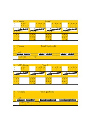 03   8.º sistema                                          Tema C
4             r m f s                    ré m fá so                     ré m fá so                      ré m fá so
8             é i á o                       i    l                         i    l                          i    l
                    l




r m s                        r m s                           r m s                           r m s
é i o                        é i o                           é i o                           é i o
b b l                        b b l                           b b l                           b b l
    b                            b                               b                               b



04   9.º sistema                                  Tema B (patchwork)
3
4
      sol#3


        sol#1      lá0---- -------- lá0 ---------------------------------------------------------------------------------




05   9 e 10.º sistemas                               Tema C
4             r m f s                    ré m fá so                     ré m fá so                      ré m fá so
8             é i á o                       i    l                         i    l                          i    l
                    l




r m s                        r m s                           r m s                           r m s
é i o                        é i o                           é i o                           é i o
b b l                        b b l                           b b l                           b b l
    b                            b                               b                               b




06   10.º sistema                               Tema B (patchwork)
2
4
      sol#3


           sol#1       lá0----     --------   lá0 -------------------------------------------------------------------------




                                                         341
 