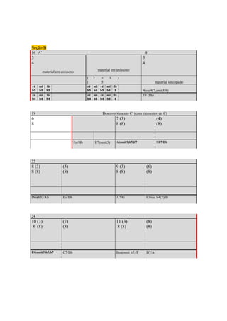 Seção B
16 A’                                                                         B’
3                                                                            5
4                                                                            4
        material em uníssono                   material em uníssono

                                     (    2      +     3        )
                                     (           5              )                       material sincopado
ré   mi   fá                         ré   mi     ré   mi   fá
b5   b5   b5                         b5   b5     b5   b5    5                Asus4(7,omit5,9)
ré   mi   fá                         ré   mi     ré   mi   fá                F# (8b)
b4   b4   b4                         b4   b4     b4   b4    4



19                                                Desenvolvimento C’ (com elementos do C)
6                                                            7 (3)                      (4)
8                                                            8 (8)                      (8)



                             Eo/Bb            E7(omit5)      A(omit3)b5,b7              Eb7/Db




22
8 (3)                (5)                                     9 (3)               (6)
8 (8)                (8)                                     8 (8)               (8)




Dm(b5)/Ab            Eo/Bb                                   A7/G                C#sus b4(7)/B




24
10 (3)               (7)                                     11 (3)              (8)
8 (8)                (8)                                     8 (8)               (8)




F#(omit3)b5,b7       C7/Bb                                   Bm(omit b5)/F       B7/A




                                                       356
 