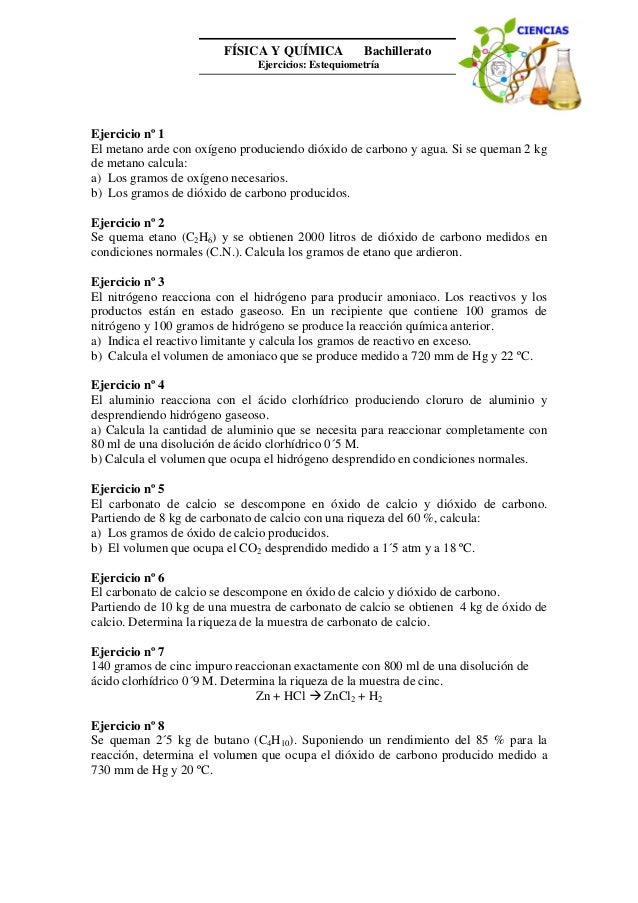 Resultado de imagen para problemas de estequiometria