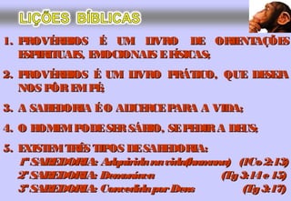 ESCRITOR: Salomão
DATA: 971 a 931 a.C.
TÍTULO:
Grego: jEkklesiasthv"- Eclesiastes
“Aquele que fala a uma assembléia” = Igreja
Hebraico: t,l,hoq- Koheleth (ECLESIASTES)
“Pregador”, “Preletor”
ECLESIASTESECLESIASTES
 