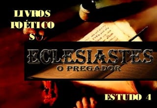 SOBRE O AUTOR
Provavelmente foi escrito por Salomão – 1.1,12,16
Salomão o escreveu no final da vida,
afastado de Deus (1 Rs 11.4-6)
Desapontado com a vida.
Vários fragmentos de Eclesiastes foram
encontrados na caverna 4 de Qumran, que
datam, aproximadamente, da metade do
século II a.C..
 