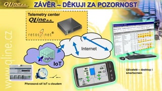 Telemetry center
Internet
Uživatelé – desktop i
smartscreen
Přenosová síť IoT s cloudem
IoT
®
 