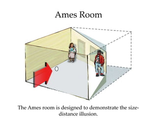 Ames Room




The Ames room is designed to demonstrate the size-
                distance illusion.
 
