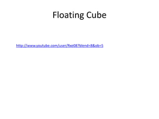 Floating Cube

http://www.youtube.com/user/Rxe08?blend=8&ob=5
 