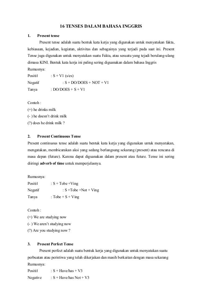 16 Tenses Beserta Pengertian