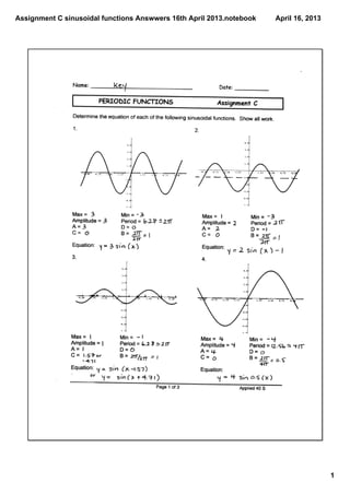 Assignment C sinusoidal functions Answwers 16th April 2013.notebook   April 16, 2013




                                                                                       1
 