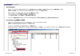 Printed on 2017/12/27
Title 16. ドリルスルー
16. ドリルスルー
TM1 は、キューブ・ビュー内のセルをクリックして、集計値の元となった詳細データを表示するドリルスルー機能を備えています。
詳細データは通常、リレーショナル・データベースまたはキューブ・ビューから抽出されます。
TM1 ドリルスルーは、次の2 つのコンポーネントから構成されています。
・ドリル・プロセス - セルに関連付ける詳細データを定義します。
・ドリル割り当て規則 - セルと詳細データ間の関係を定義します。
ドリルスルー機能を使用するためには、ドリル・プロセスおよびドリル割り当て規則をセルに定義する必要があります。
16.1 ドリルスルーによる詳細データの表示
SDataサーバーのSalesByQuarterCube-TotalModelキューブについてドリルスルーを行い、
詳細データであるSalesByQuarterCubeキューブを表示します。
(1) サーバー・エクスプローラーでSDataサーバーへ接続します。
SalesByQuarterCube-TotalModelキューブのDrill_to_Detailed_dataビューを選択し、メニューの「キューブ・ビュー(C)」→「参照(B)」をクリックします。
16_ドリルスルー.xls 1/35 16.ドリルスルー
 