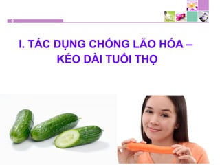 I. TÁC DỤNG CHỐNG LÃO HÓA –
KÉO DÀI TUỔI THỌ
 