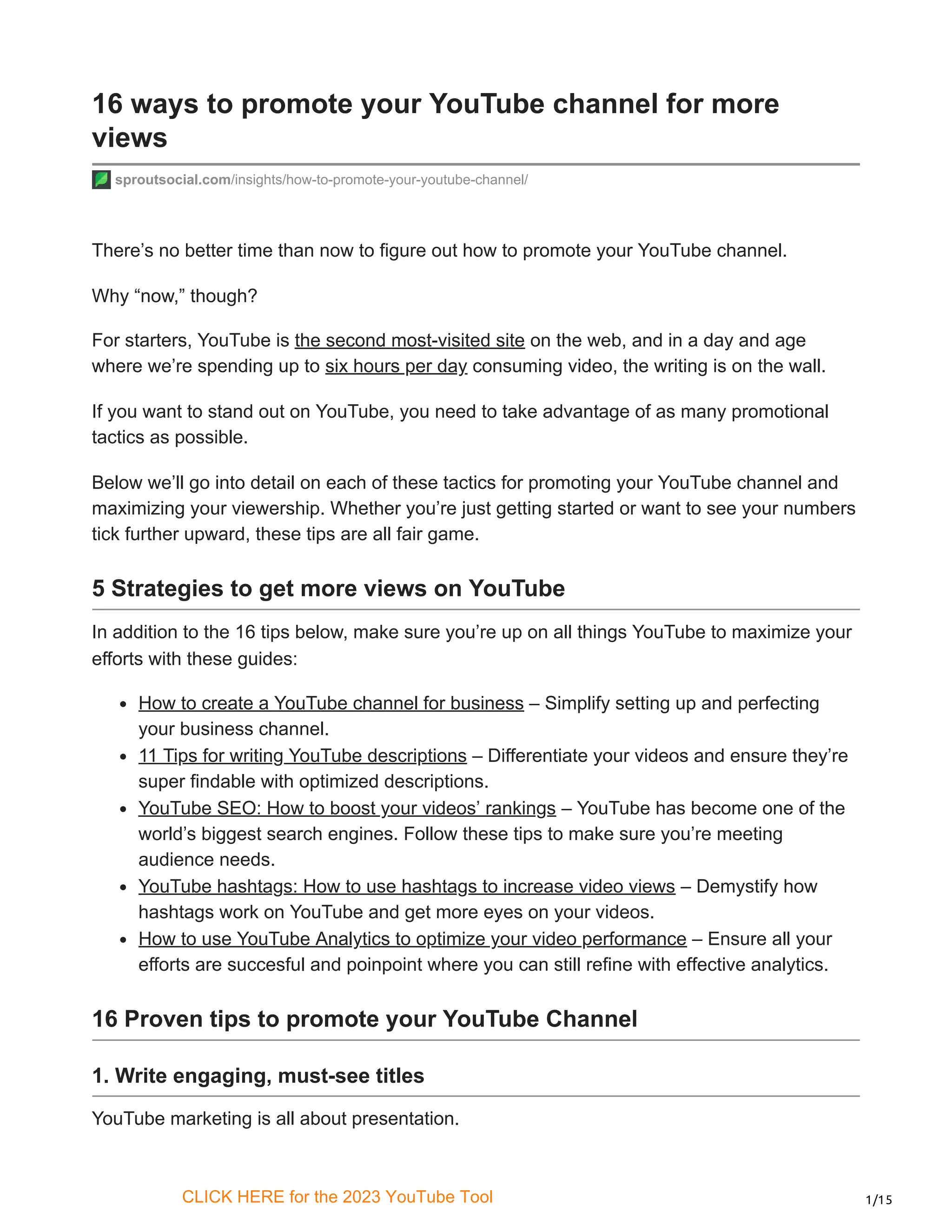 16 Ways To Promote Your Youtube Channel For More Views Dec Pdf