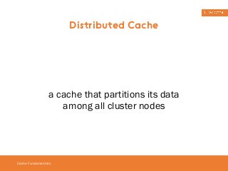 Distributed Cache 
a cache that partitions its data 
Cache Fundamentals 
among all cluster nodes 
 