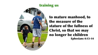 training us
to mature manhood, to
the measure of the
stature of the fullness of
Christ, so that we may
no longer be children
Ephesians 4:13-14
 