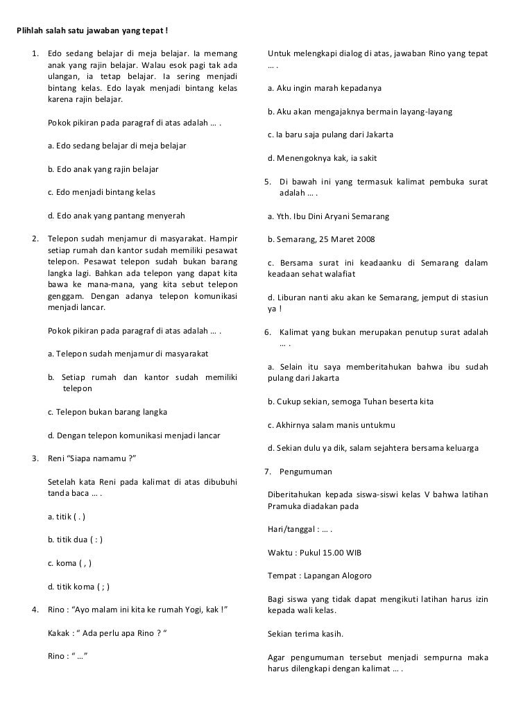 Berikut ini penulis sajikan Soal UlanganYang saya Susun Bagi Pembaca   ContohSoalTryOutBahasaInggrisKelas6SDMI.pdf Classroom Food Wine