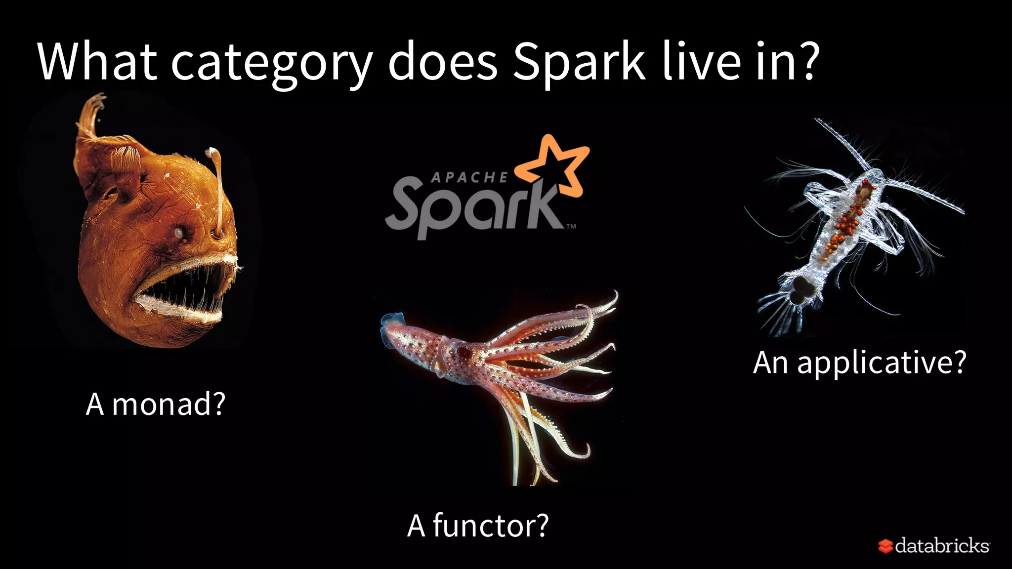What category does Spark live in?
An applicative?
A monad?
A functor?
 