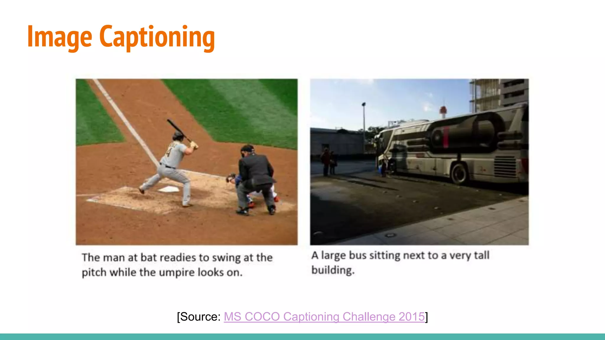 Image Captioning
[Source: MS COCO Captioning Challenge 2015]
 