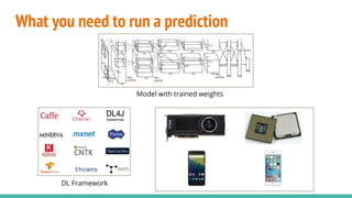 What you need to run a prediction
DL Framework
Model with trained weights
 