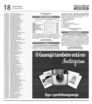20049203201 JUSSARA DOS SANTOS BRITO
20077686432 JESSYCA KHARLA PEDROSA MACHADO
20077907404 MARIA LETICIA LEITE MARTINS
20089073074 DRIELI ALMEIDA DE JESUS
20107782086 ALZIRA ALBINO DOS SANTOS
20107784267 CRISTINA CEZARIO DE FRANCA
20107790984 MARIA HELENA ALMEIDA SILVA
20108180349 ALINE APARECIDA SOUZA DOS SANTOS
20109165475 ALESSANDRA DE OLIVEIRA ROSTAL
20109166986 ANA RITA SOBRINHA FONTES
20112702036 ANA PAULA AIRES DOS SANTOS
20120148484 EDINALVA MARIA DA SILVA
20121651406 RAIMUNDA PEREIRA DA SILVA
20142086686 MARIA FIRMINO SALUSTIANO
20154778200 MARIA AMELIA SILVA PEREIRA
20186455296 ERMINA DOS SANTOS RODRIGUES
20342411041 ROSANA MARIA DOS SANTOS
20348348619 EDNA MARIA DE BRITO
20352739295 MARIA AUXILIADORA GONCALVES PEREIRA
20353875192 ANDREA AVELAR DOS SANTOS
20353879317 LUCIMARA DA SILVA GONCALVES
20357514526 JOELMA DOS SANTOS
20360375868 LEIDE PEREIRA SERVULO
20368434812 GLEICI NATALINA LIMA DA SILVA
20368657234 DILMA CELESTINA DOS SANTOS
20368661290 CAROLINE AUGUSTA MOREIRA CORDEIRO
20372412836 DANIELA SANTOS
20373327719 ANGELICA CRUZ DOS SANTOS
20402716919 JANDIRA BARBOSA DO NASCIMENTO SANTOS
20437006527 MARINALVA VITAL DA SILVA SANTOS
20437498470 CARLOS DIEGO DIVINO
20440312587 FRANCIANA PEREIRA DA SILVA
20489343591 PATRICIA GOMES UCHOA
20489371692 DANIELLE PEREIRA DOS SANTOS
20633904621 MARA GUIMARAES DOS SANTOS
20638043594 NATHALIA ZACARIAS
20655859440 PATRICIA PAULINO PEREIRA
20667242818 EDINUZIA REINA DE SOUZA MENDES
20670735951 MARIA DO SOCORRO DE ALMEIDA
20672854052 SANDRA RODRIGUES LIMA
20672943071 CARLA OTERO
20680210274 MARIA JOSE DA SILVA
20694514475 NOELI ALMEIDA LOURENCO
20700381168 ELIANE DA SILVA
20703785324 LUIZA FERREIRA DA PAZ
20709210404 SHEILA APARECIDA VIEIRA
20739572827 IRANI DE FARIAS GOMES
20781683542 TATIANA CARMELE MARTINS
20900636836 MONICA DOS SANTOS FERREIRA
20971357794 PATRICIA DA SILVA
20972063883 PEDRO DOMINGOS DA SILVA FILHO
20988395945 ANTONIA ALVES FIDELIS
21008377262 MARIA BERNARDO DOS SANTOS
21010294042 ALESSANDRA ELLEN MARQUES AGUIAR
21022665768 MARILIA VILELA DOS SANTOS
21024063269 CREUZENICE BATISTA DE ALMEIDA
21026918083 NELSIDES ALVES DOS SANTOS
21076489933 MARIANA RAMOS DA SILVA
21200022787 BRITANIA LEONDA
21205841263 ADRIANA BELO DA SILVA
21205887522 ANTONIA OLIVEIRA MONTEIRO
21207149111 DOROTEIA LOPES CABRAL
21208010834 ADRIELLEN ANDRADE SOUZA
21209716110 ELEILDES SANTOS SANTANA
21213158887 ALESSANDRA FONSECA OLIVEIRA DA PAIXAO
21216074552 EDILENE CANTANHEDE DE ABREU
21223867996 ADRIANA DOMINGUES JONES
21229590473 DENISE CONCEICAO DA SILVA
21230017145 EDILEUZA OLIVEIRA DA SILVA NUNES
21234748152 ADILEIDE DOS SANTOS ASSIS
21251809407 ELIENE MARIA DA CONCEICAO SILVA
21255522021 ELISANGELA DE MOURA
21259196528 DALVINA APARECIDA FONSECA RIDAO
21260698701 HELENA MARIA DA SILVA
21262655635 ANTONIO GERALDO MARTINS
22005153698 GRAZIELA VALERIA DA COSTA
22005324549 IRENE ALVES
22801942307 LETICIA DA SILVA FERANDES
22808380231 MARINALVA DA SILVA TRAJANO
23600397415 ROSANGELA FERMINA DOS SANTOS
23606722210 SERAFIM LAMAS NETO
23610909389 SUELLEN CRISTINA DA SILVA
	
Nilza Soares dos Santos
Coordenadora
meio ambiente
��������������	���	������	��	�������	����������	����������	���	����������
�����	�	�����	��	� �����!�
"	#$%	�	���	 �
""	&��������
��� '��
�� �� �( � ��
�)*)&#+ ��(� ,� �(� ��� �(� - .�/.���
�)*0�'�#%1 (� � � � � ��/.���
)02)�3�	4)25*6	3)	�)*0�'�#%17 �� �� � ��, �( ��/.���
)02)�3�	4�86	�5�905-%�7 :; � �� , � ��/.���
)02)�3�	4*6	%<-�)7 ��� � �� :� � ��/.���
)02)�3�	4�86	2�05�	'�*-�7 ;� �: , �: ( ��/.���
�-5�0�#)-*�2	4�86	�#��-2-7 �: �; � � � ��/.���
�-5�0�#)-*�2	4*6	2-�8�	8���3=17 �� �� � � � ��/.���
�25>*-�2 �, ; � � � ��/.���
51'�1 �� � �� � � ��/.���
�#�->�� �� �; �: (, � ��/.���
�����������	���	�����	������������������������������������������������������"����������	�������	���	����������	
""������������������������������	�����	����������	��� ��!"����#$�%��&'(�����)�� ��	�� � !*������ �	������������������
������������� �����!	 ��!��	� �	�� ��	 ����!�����+!������������� ��	�	 ,��!�-	���� � !*������ �	�.�����������������	�
/����	�	�� ��	���,��	�	�����0	��	���*��*����	����	�*�	�	�*	�	������	"����������	���*���1���2
)���	��.��	���	2�����
																2���������	��	'���	� ������																											$����?	%)5)2�
Limite de Balneabilidade: 100 UFC/100 ml *UFC = Unidade Formadora de Colônia
**Pelo critério do Órgão Ambiental de acordo com a Resolução CONAMA 273/00:
Densidades superiores a 100 UFC / 100 ml de enterococos em duas ou mais
amostras de um conjunto de cinco semanas, ou valores superiores a 400 UFC / 100
ml na última amostragem, caracterizam a impropriedade da praia para recreação
de contato primário.				 Fonte: CETESB
Elio Lopes dos Santos
Secretário de Meio Ambiente
saúde
Edital de Convocação Nº. 06/13 – Reunião ORDINÁRIA
O Conselho Municipal de Saúde, disposto pela Lei Federal nº.
8.142/90 nos termos da Lei Municipal nº. 3848, de 09 de setem-
bro de 2010, no uso de suas atribuições legais, convoca todos
os conselheiros, suplentes e população em geral, para Reunião
Ordinária a ser realizada no dia 17 de maio de 2013, na sede
deste Conselho, sito à Avenida Leomil, n° 518, – Centro, às dezes-
seis horas, para deliberar sobre a seguinte pauta:
I – Aprovação da Ata Anterior;
II - Informe dos Conselheiros;
III – Medicamentos;
IV – Samu;
V – Relatório Anual de Gestão;
VI – Prestação de Contas 1º Quadrimestre;
VII – Projeto Verão;
VIII – Usafa Pereque;
IX – UPA Paecará
ODEMIR BATISTA DA SILVA
Presidente
administração
EDITAL DE CONVOCAÇÃO – COMISSÃO DE LOCAÇÃO
OPresidentedaComissãoPermanentedeAvaliação,Negociação,
Controle e Acompanhamento dos Contratos De Locação,
instituída pelo Decreto nº9.712, de 18 de janeiro de 2012, que
adiante se identifica e assina, convoca todos os seus membros
para Reunião Ordinária, a ser realizada no dia 22 de maio de
2013, quarta-feira, às 16h00, nas dependências da Secretaria de
Municipal de Administração, no Paço Rapahel Vitiello, 2º andar,
sala 65, a fim de deliberar acerca de assuntos de interesse geral.
Ausências deverão ser justificadas por escrito.
Guarujá, 16 de maio de 2013.
Marcos Roberto Pegorezi Mendes
Presidente da Comissão de Locação
sexta-feira
17 de maio de 2013
18 GUARUJÁ
Diário Oficial
 