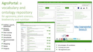 AgroPortal: a
vocabulary and
ontology repository
for agronomy, plant sciences,
biodiversity and nutrition
Publish, search,...