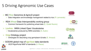 5 Driving Agronomic Use Cases
➢ IBC Rice Genomics & AgroLD project
➢ Data integration and knowledge management related to ...