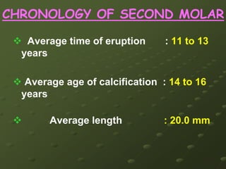  REFERENCEINTRODUCTIONThe maxillary second molar is the tooth located distally from both the maxillary first molars of the mouth but mesial from both maxillary third molars. This is true only in permanent teeth. In deciduous teeth, the maxillary second molar is the last tooth in the mouth and does not have a third molar behind it. The function of this molar is similar to that of all molars in regard to grinding being the principle action during mastication. There are usually four cusps on maxillary molars, two on the buccal and two palatal