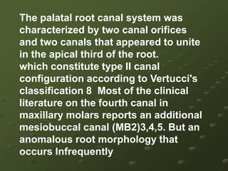 agingManagement  of calcified tooth Use of magnification and       transillumination Search canal orifices after completely        preparing the pulp chamber And cleaning and drying its floor ( 70 %         denature ethanol ) Chamber floor is DARKER in color than       its wall