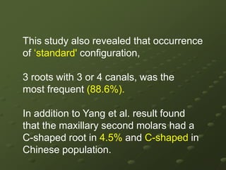 #   examine the pulpal floor for “lines” to   areas where additional canals may be located #   remove a small amount of tooth structure that often may occlude a canal orifice.The dentist should be suspicious of additional canals if endodontic files are not well centred in the canal on the radiograph or if endodontic files are not well centred in the canal clinically.