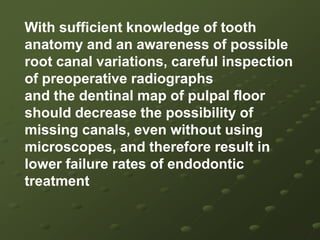  Post obturation occlusal view of the pulp chamber floor showing all five root canal orificesPostobturation radiograph (RVG) displaying five root canals