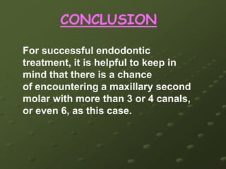 DISCUSSIONPeikoff  classified the anatomical root and canal variations into six categories:  Three separate roots and three separate canals; (2)  three separate roots and four canals (two in the mesiobuccal root) 