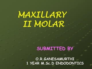 MAXILLARY    II MOLAR  SUBMITTED BY O.R.GANESAMURTHI 1 YEAR M.Sc.D ENDODONTICS 