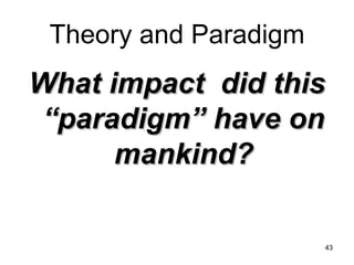 Theory and Paradigm What impact  did this “paradigm” have on mankind? 