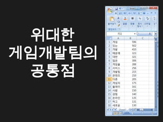 위대한
게임개발팀의
 공통점
 