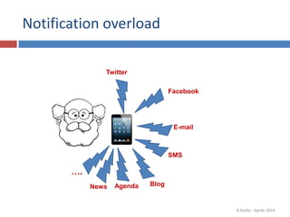 6
Facebook
Twitter
E-mail
SMS
Notification overload
Agenda
….
Blog
R.Polillo - Aprile 2014
News
 