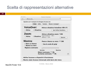 R.Polillo - Marzo 2014
39
MacOS Finder 10.6
Scelta di rappresentazioni alternative
 