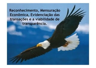 Reconhecimento, Mensuração 
Econômica, Evidenciação das 
transações e a viabilidade de 
transparência. 
 