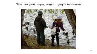 13 
Человек действует, отдает цену – ценность  