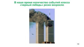 100 
В наше время количество событий класса 
«черный лебедь» резко возросло  
