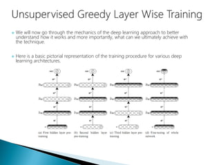 Unsupervised Greedy Layer Wise
Training Benefits:
 Allows abstraction to develop naturally
from one layer to another.
 H...