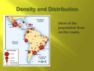  Most of the
population lives
on the coasts.
 