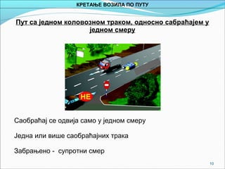 10
Пут са једном коловозном траком, односно сабраћајем у
једном смеру
Саобраћај се одвија само у једном смеру
Једна или више саобраћајних трака
Забрањено - супротни смер
КРЕТАЊЕ ВОЗИЛА ПО ПУТУ
 