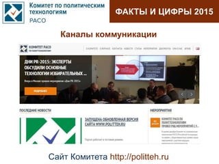 ФАКТЫ И ЦИФРЫ 2015
Каналы коммуникации
Сайт Комитета http://politteh.ru
 
