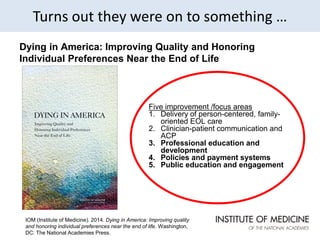Dying in America: Improving Quality and Honoring
Individual Preferences Near the End of Life
IOM (Institute of Medicine). ...