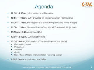 Agenda
 10:30-10:50am, Introduction and Overview
 10:55-11:00am, Why Develop an Implementation Framework?
 11:00-11:30a...