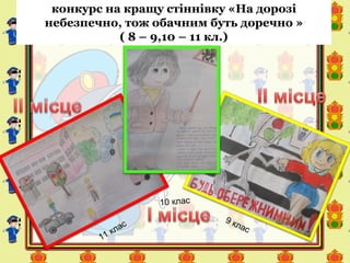 конкурс на кращу стіннівку «На дорозі
небезпечно, тож обачним буть доречно »
( 8 – 9,10 – 11 кл.)
11 клас
9 клас
10 клас
 