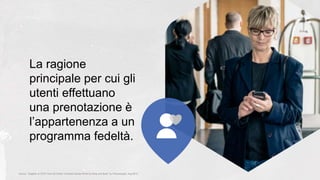 La ragione
principale per cui gli
utenti effettuano
una prenotazione è
l’appartenenza a un
programma fedeltà.
Source: “Supplier or OTA? How US Online Travelers Decide Where to Shop and Book” by Phocuswright, Aug 2015.
 