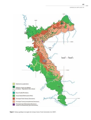 623
GEOPARQUE DOS CAMPOS GERAIS (PR)
Figura 3 - Esboço geológico da região dos Campos Gerais. Fonte: Guimarães et al. (2007).
 