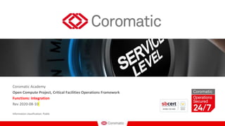 Coromatic Academy
Open Compute Project, Critical Facilities Operations Framework
Functions: Integration
Rev 2020-08-10
Information classification: Public
 