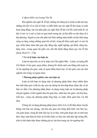 6. Quan điểm của Lương Văn Hy
Khi nghiên cứu nghi lễ, lễ hội, không chỉ dừng lại ở miêu tả dân tộc học
những chi tiết về c...
