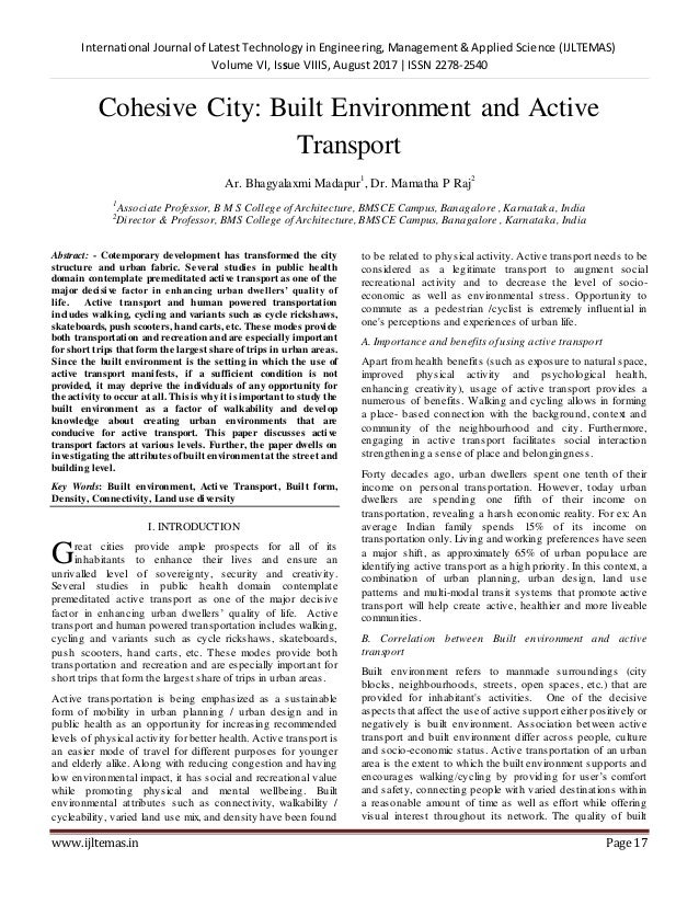 cohesive city built environment and active transport