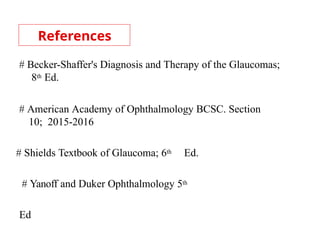 References
116
# Becker-Shaffer's Diagnosis and Therapy of the Glaucomas;
8th Ed.
# American Academy of Ophthalmology BCSC. Section
10; 2015-2016
# Shields Textbook of Glaucoma; 6th Ed.
# Yanoff and Duker Ophthalmology 5th
Ed
 
