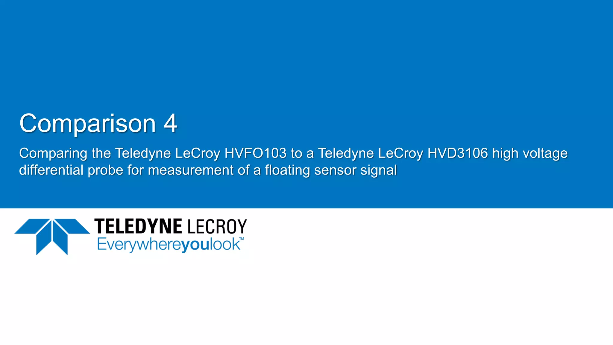 Comparison 4
Comparing the Teledyne LeCroy HVFO103 to a Teledyne LeCroy HVD3106 high voltage
differential probe for measurement of a floating sensor signal
June 21, 2017 53
 