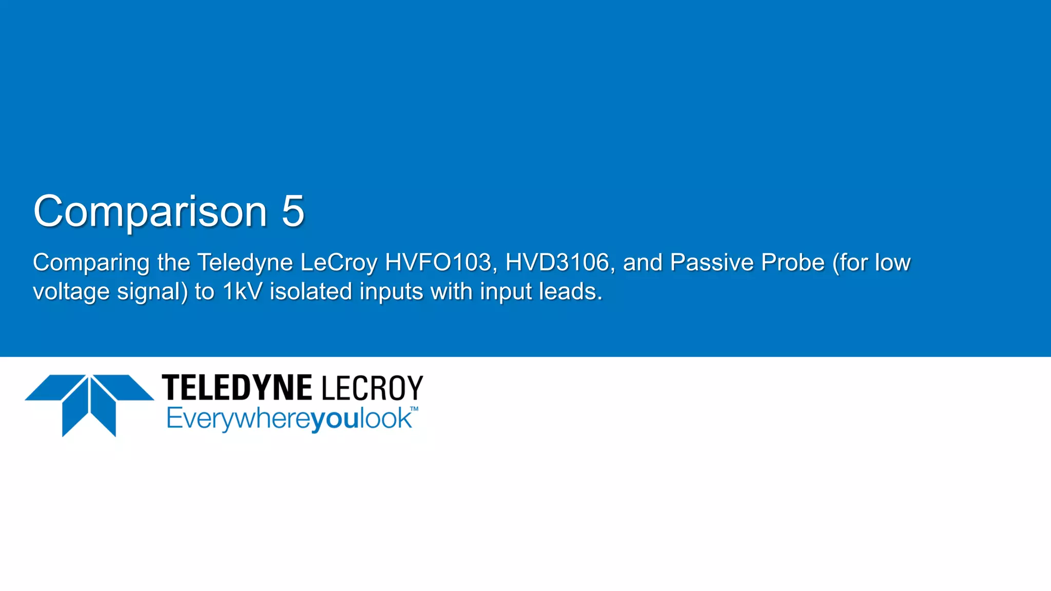 Comparison 5
Comparing the Teledyne LeCroy HVFO103, HVD3106, and Passive Probe (for low
voltage signal) to 1kV isolated inputs with input leads.
June 21, 2017 55
 